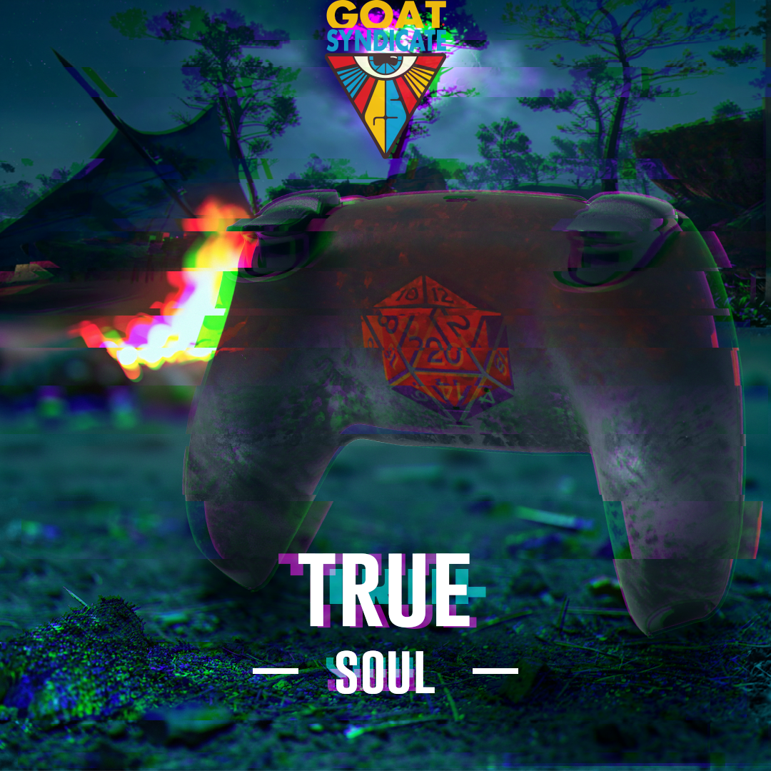 Unicorn with colorful lights and 'GOAT STUDIOS' logo in a mystical setting