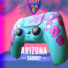 Gaming controller with floral design on a colorful background with 'Arizona Sadboy' text.
