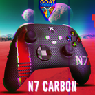 Gaming controller with 'N7 Carbon' text on a colorful background with 'GOAT Syndicate' logo.