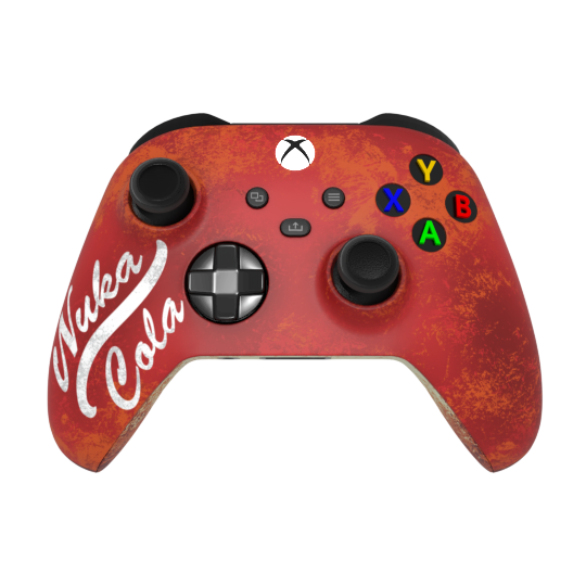 thumb- Red gaming controller with 'Nuka Cola' branding on a white background