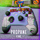 Colorful gaming controller with 'King of the Hill' and 'Propane King' text, featuring a stylized face design.