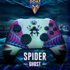 Colorful gaming controller with 'Spider Ghost' design on a vibrant background, featuring the Goat Syndicate logo.