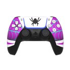 PlayStation controller with colorful design and spider graphic on a white background