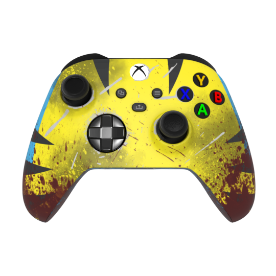 thumb- Gaming controller with a colorful splatter design on a white background